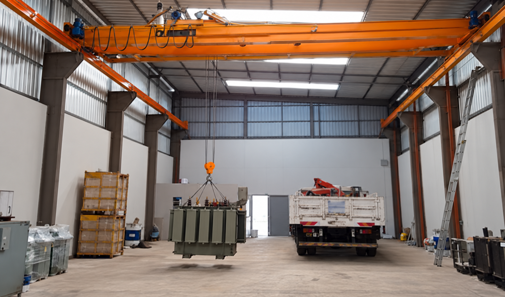 Puente grúa instalado en una nave industrial